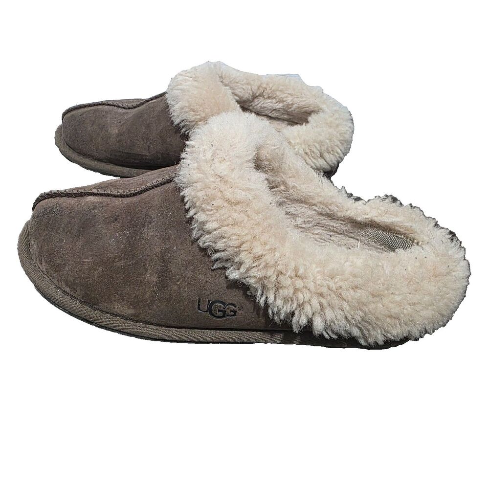 UGG Scuffette Brown Suede & Beige Fur Slippers 7